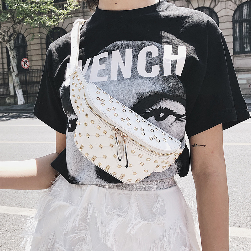 2019's best-selling fashionable women's bag, mobile phone bag, willow stud diamond-shaped personalized waist bag, single-shoulder crossbody bag details Picture