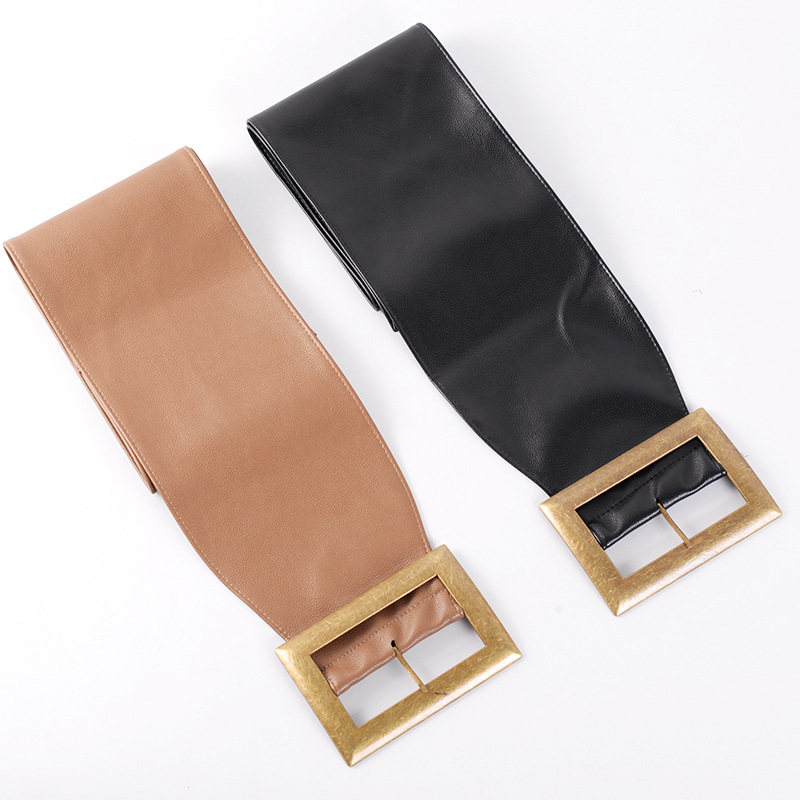 Wholesale of new European and American versatile single-loop women's belt dress with rivets and ultra-wide belt with pin buttons