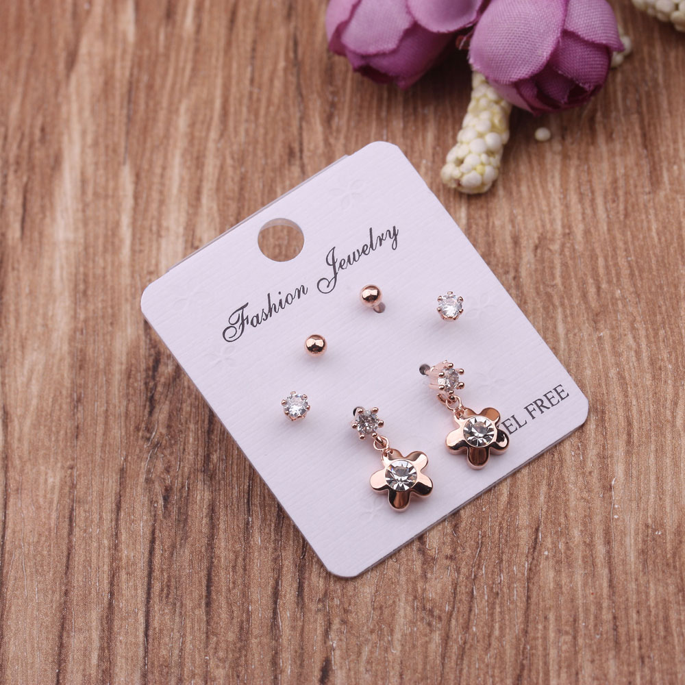 Korean version simple and elegant student earrings with multiple ear holes, mini and cute small ear bone studs, rose gold set of small ear studs Application Scenario