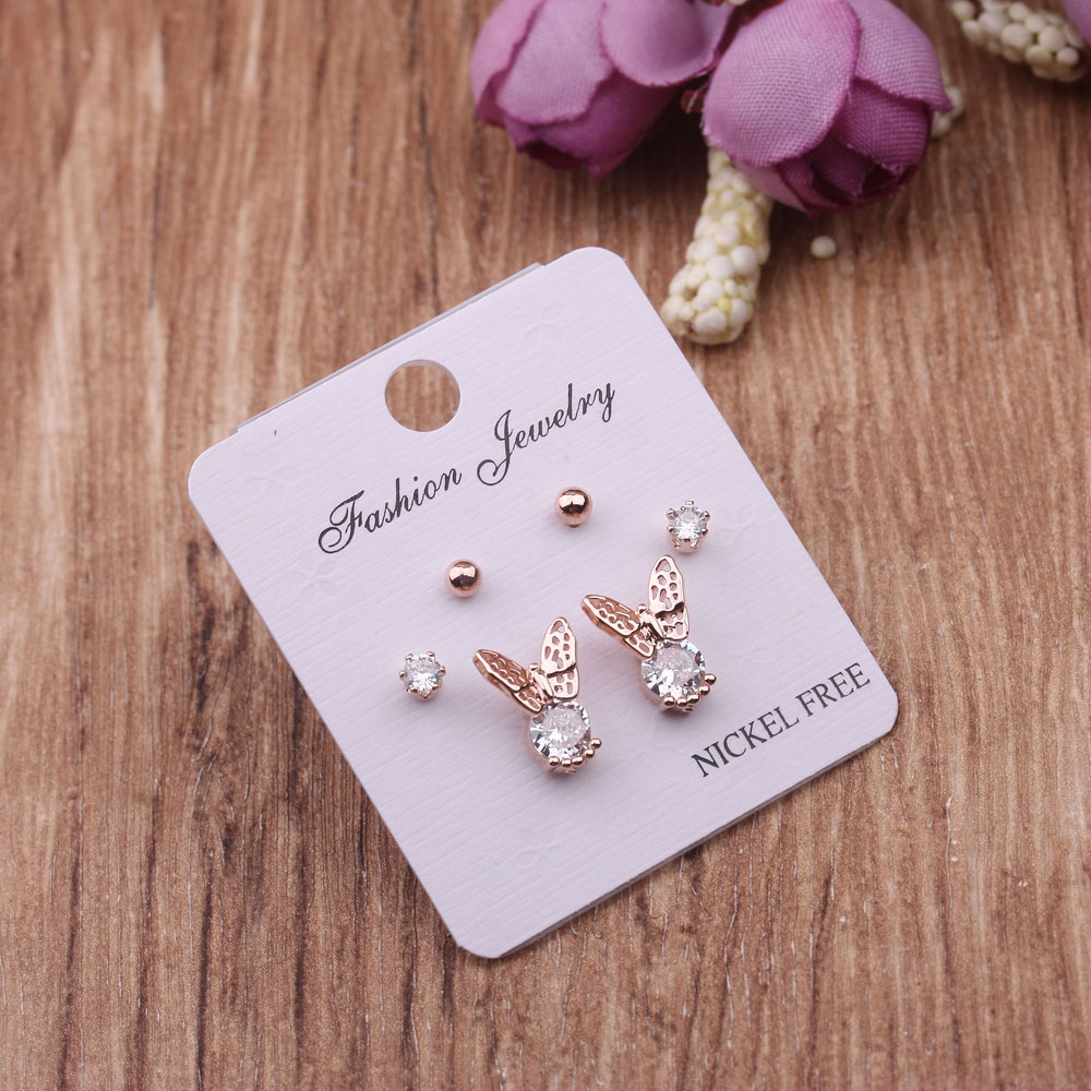 Korean version simple and elegant student earrings with multiple ear holes, mini and cute small ear bone studs, rose gold set of small ear studs Specification image