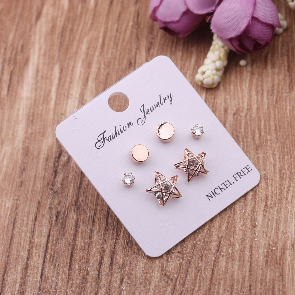 Korean mini personalized and elegant accessories, fashionable and small short stud set, exquisite zircon women's anti-allergy Application Scenario