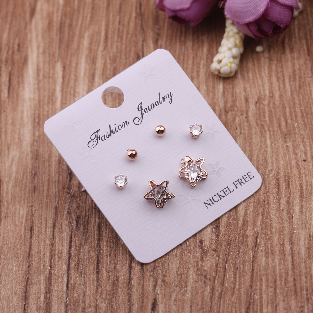 Korean version simple and elegant student earrings with multiple ear holes, mini and cute small ear bone studs, rose gold set of small ear studs