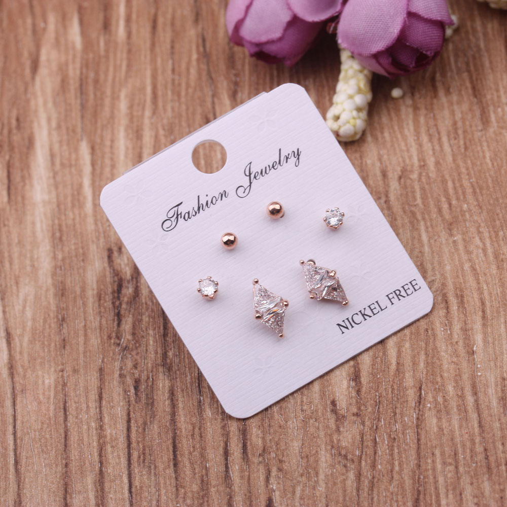 Korean version simple and elegant student earrings with multiple ear holes, mini and cute small ear bone studs, rose gold set of small ear studs details Picture