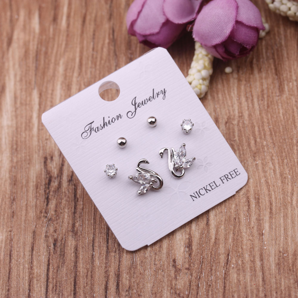 Korean mini personalized and elegant accessories, fashionable and small short stud set, exquisite zircon women's anti-allergy
