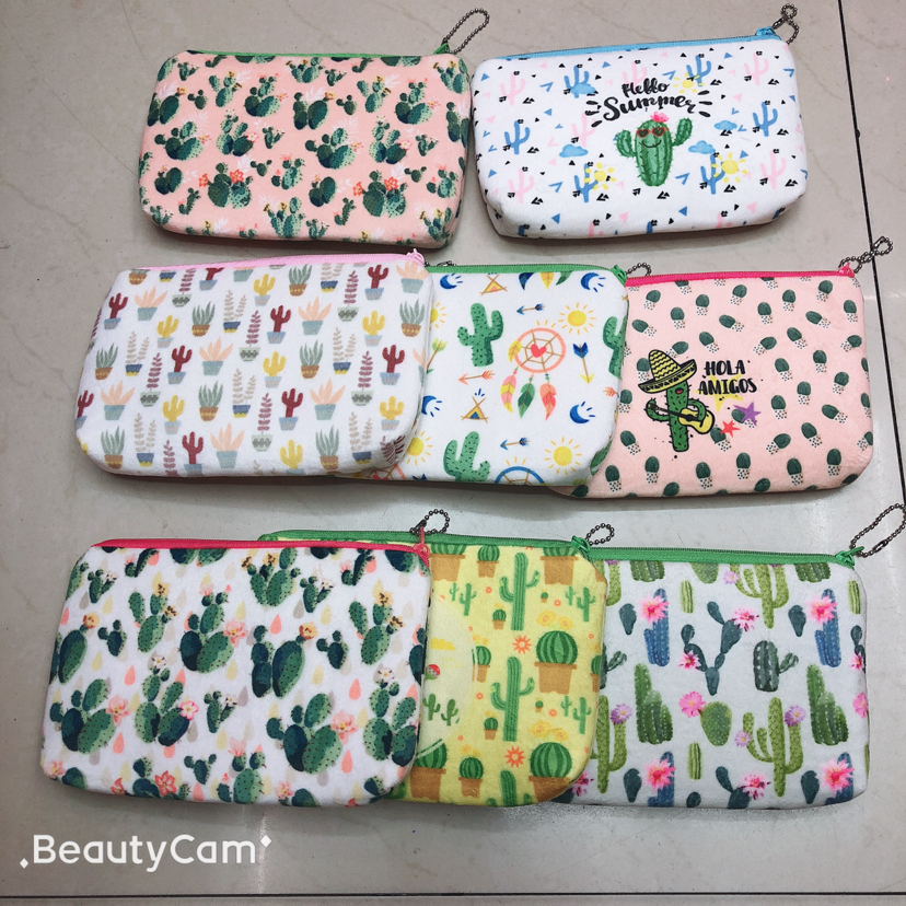Plush pen case, cactus pen case, phone case, makeup bag, multi-functional small bag, double-sided printed bag details Picture