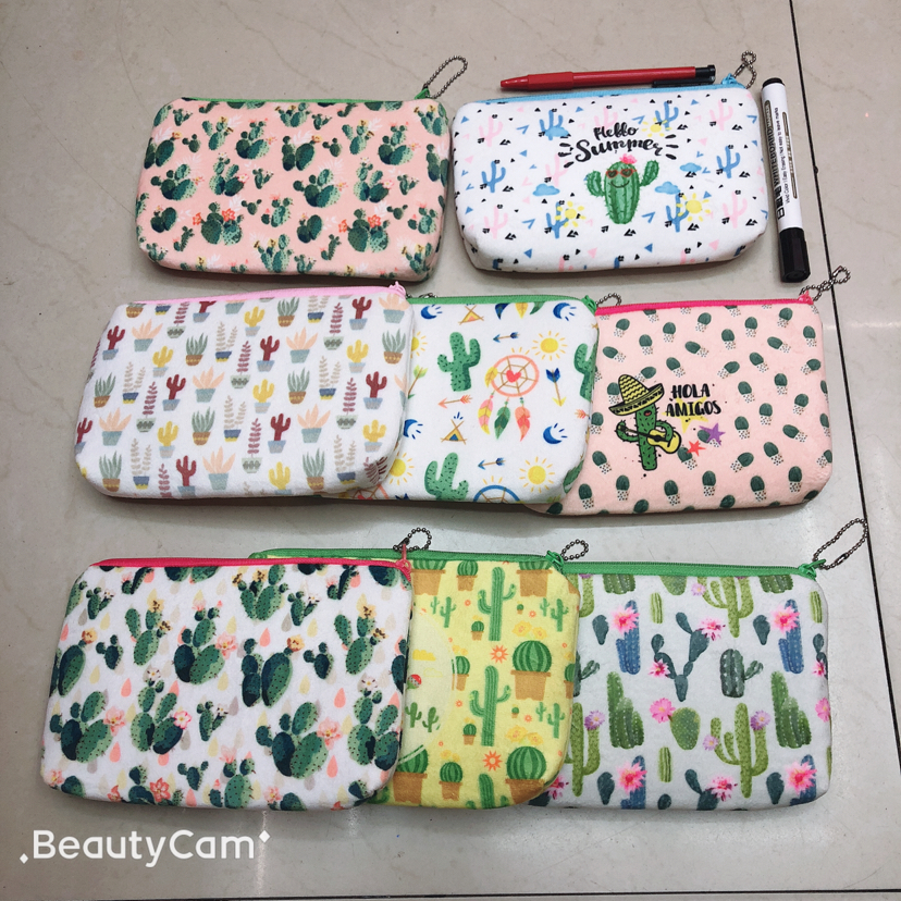 Plush pen case, cactus pen case, phone case, makeup bag, multi-functional small bag, double-sided printed bag