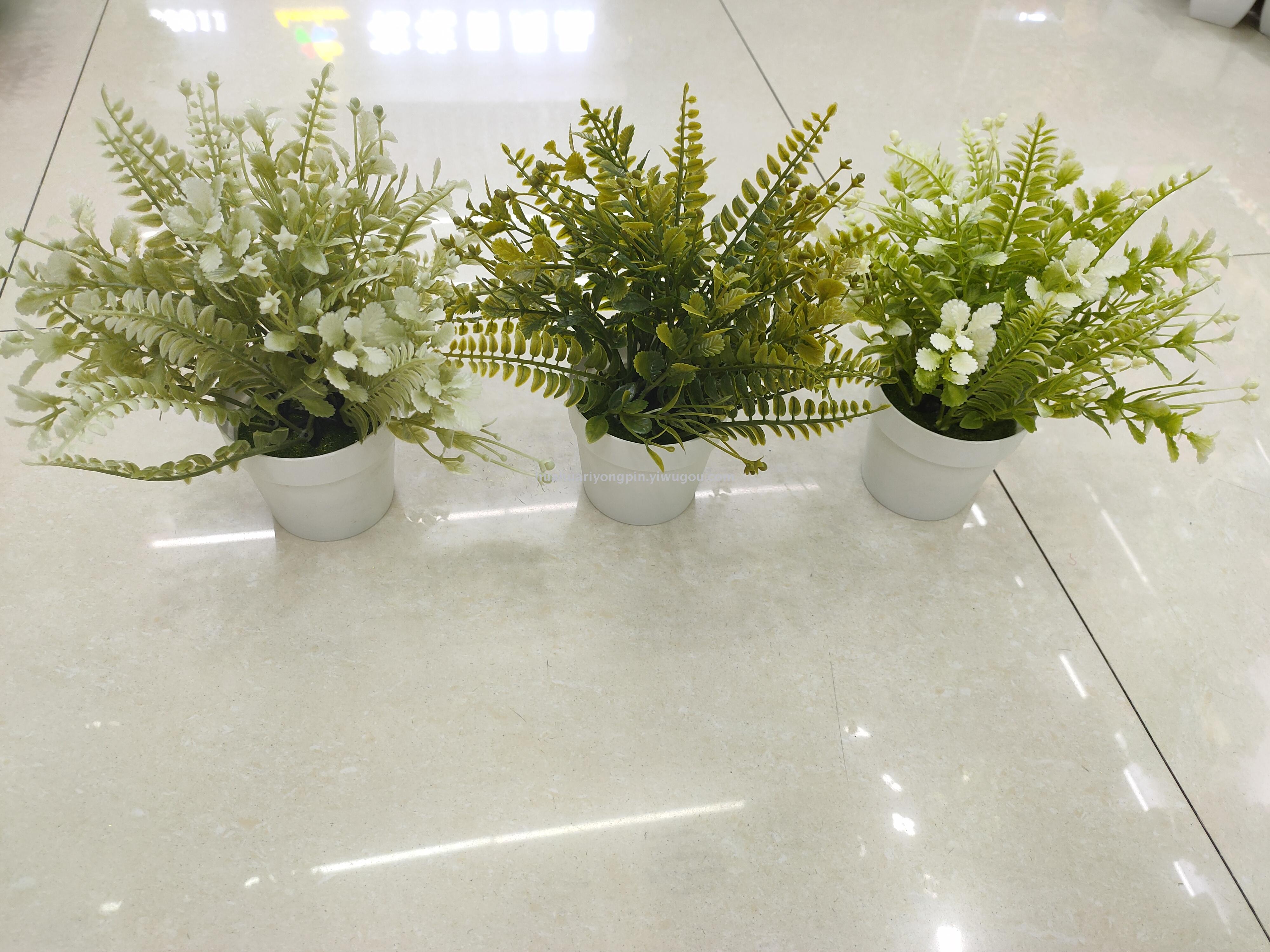 新款仿真花白色盆绿值绿叶假花塑料花客厅摆件装饰品假花