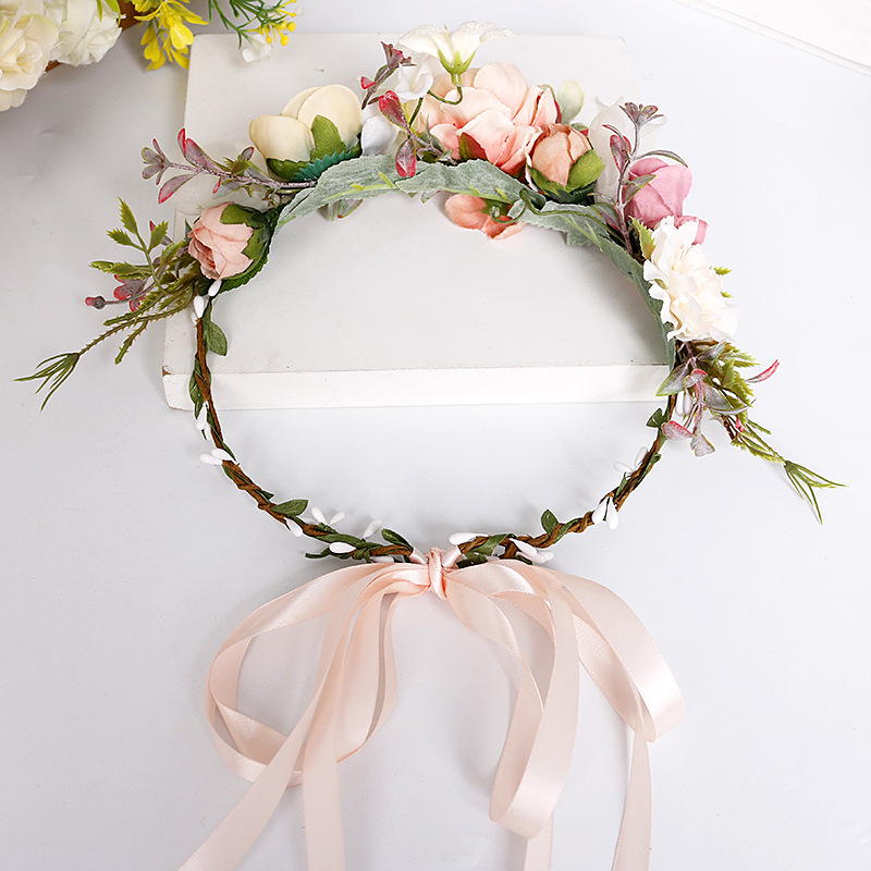 Flower wreath headband, bride's wedding simulation fabric rose headband, Bohemian vacation travel forest-themed hair accessory Application Scenario