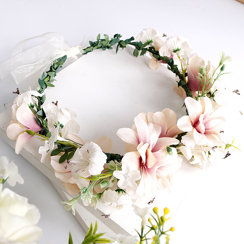 Xinyun's new garland bride headwear hair accessory, European-style fabric handcrafted sweet hair band, wedding flower head, performance head flower