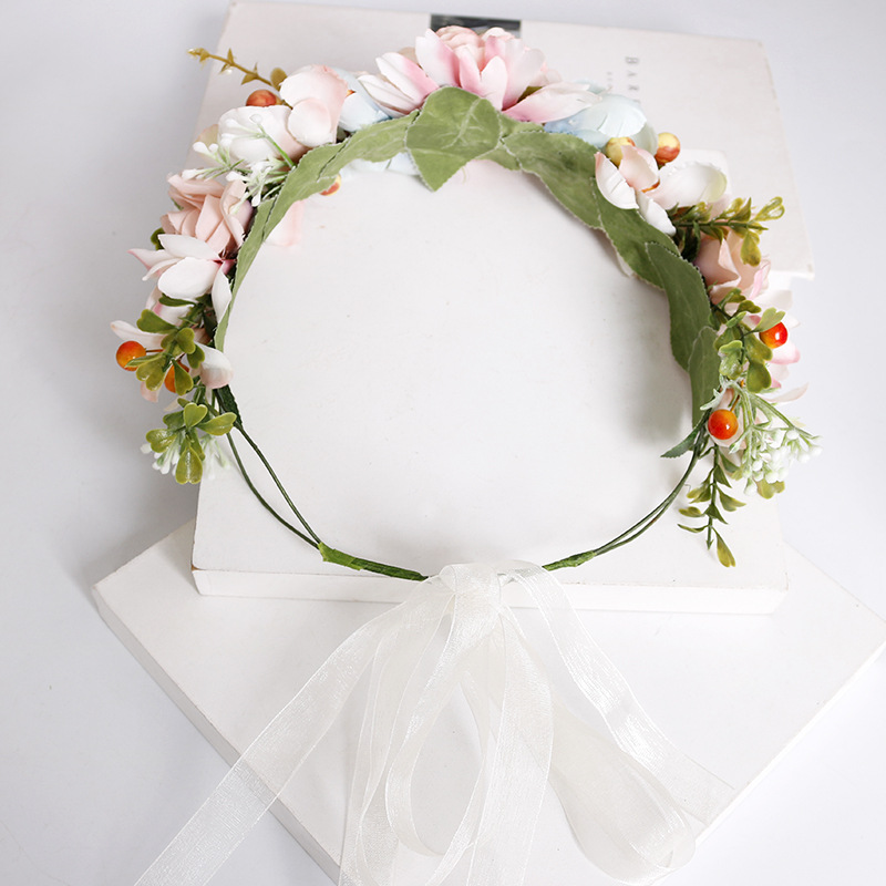 Bohemian garland, pink fabric, handcrafted hairband, forest-themed flower fairy headband, bride's garland headband accessory Application Scenario