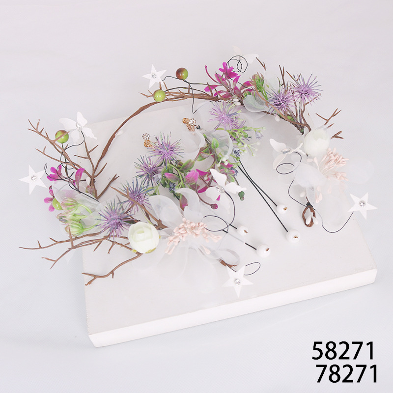 Forest-style super fairy-like headwear, princess bride wedding hair accessory, fairy-like wedding dress accessories, Korean-style veil headband earring set Specification image