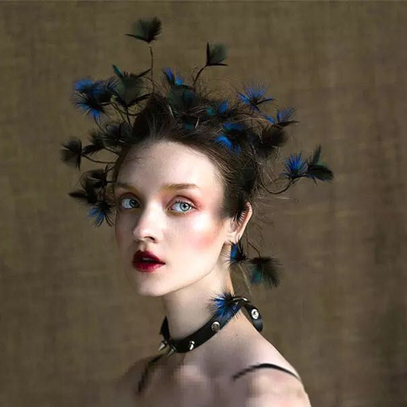 Xinyun Direct Sales Baroque feather bride Peacock Feather fan-shaped headwear Crown Versatile Cheongsam photo headwear