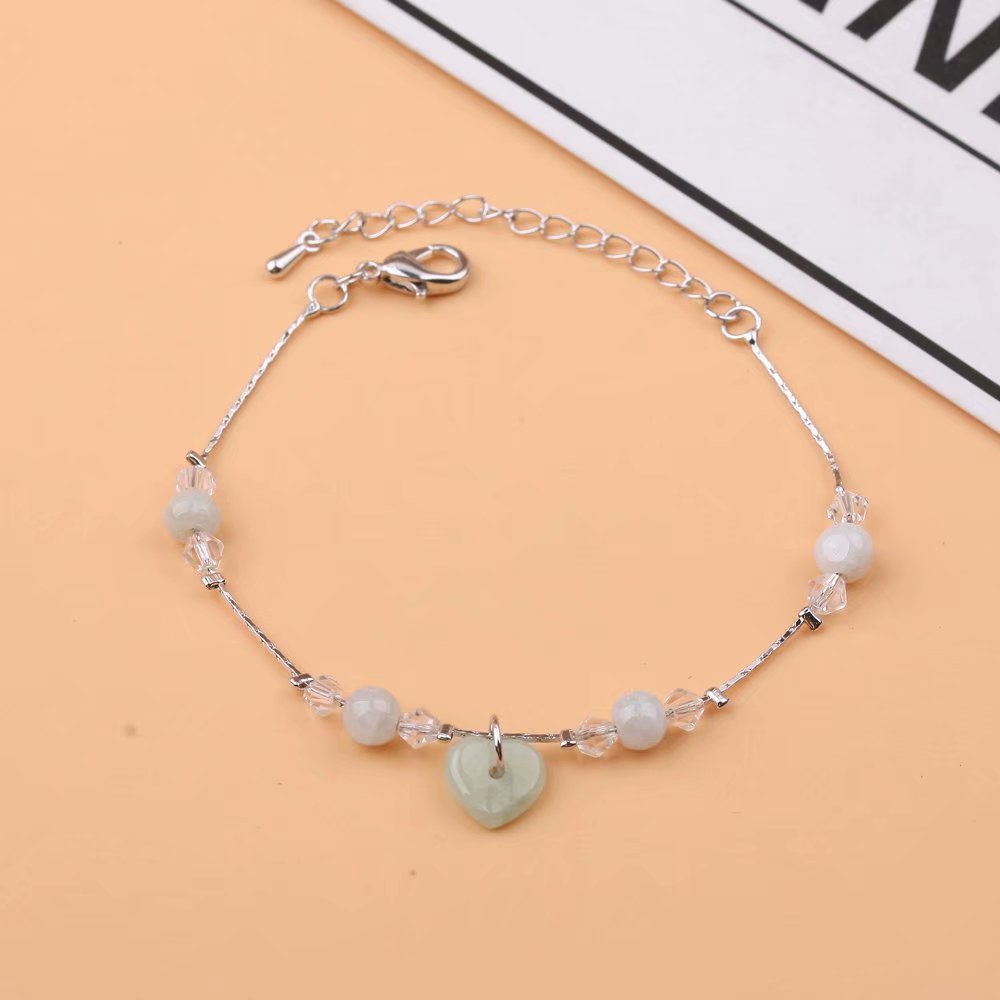 Japanese and Korean versions of natural jade anklets for students, simple jade bracelets for girls, personalized and trendy safety pendants for girls Application Scenario