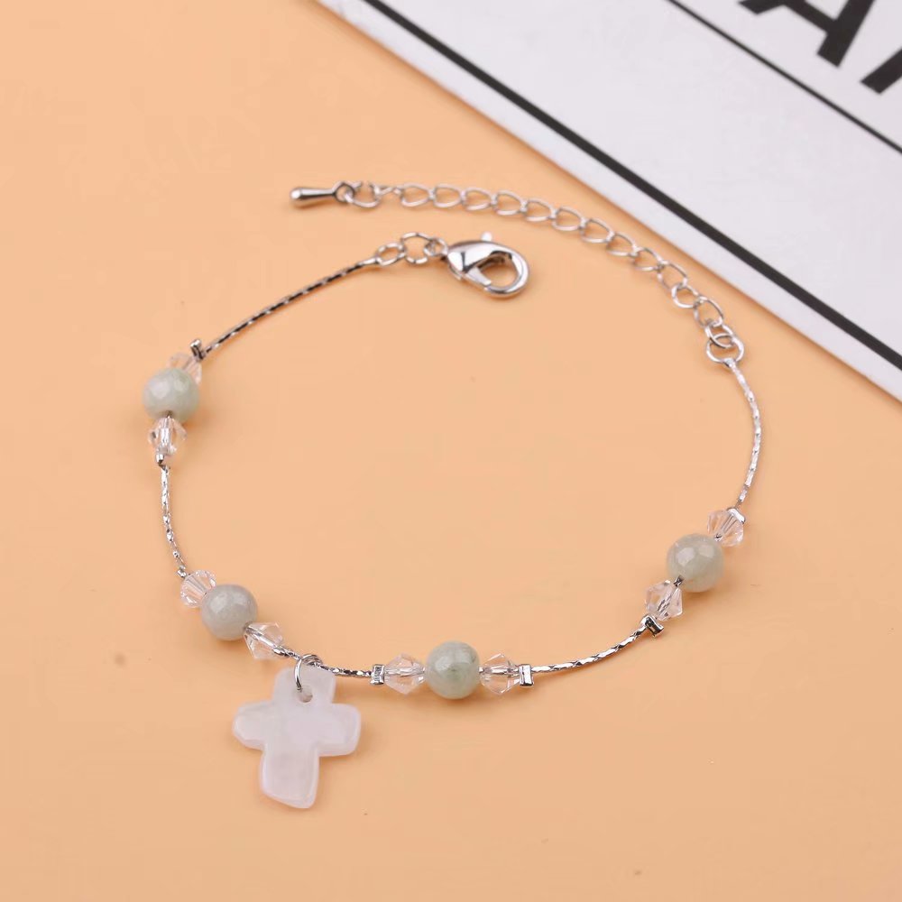 Japanese and Korean versions of natural jade anklets for students, simple jade bracelets for girls, personalized and trendy safety pendants for girls details Picture