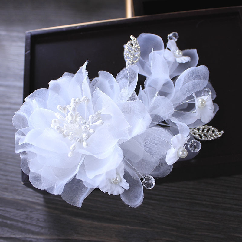Duckbill headwear, white super fairy flower and fairy side hair accessory, bridal dress styling accessory, pearl and crystal side clip