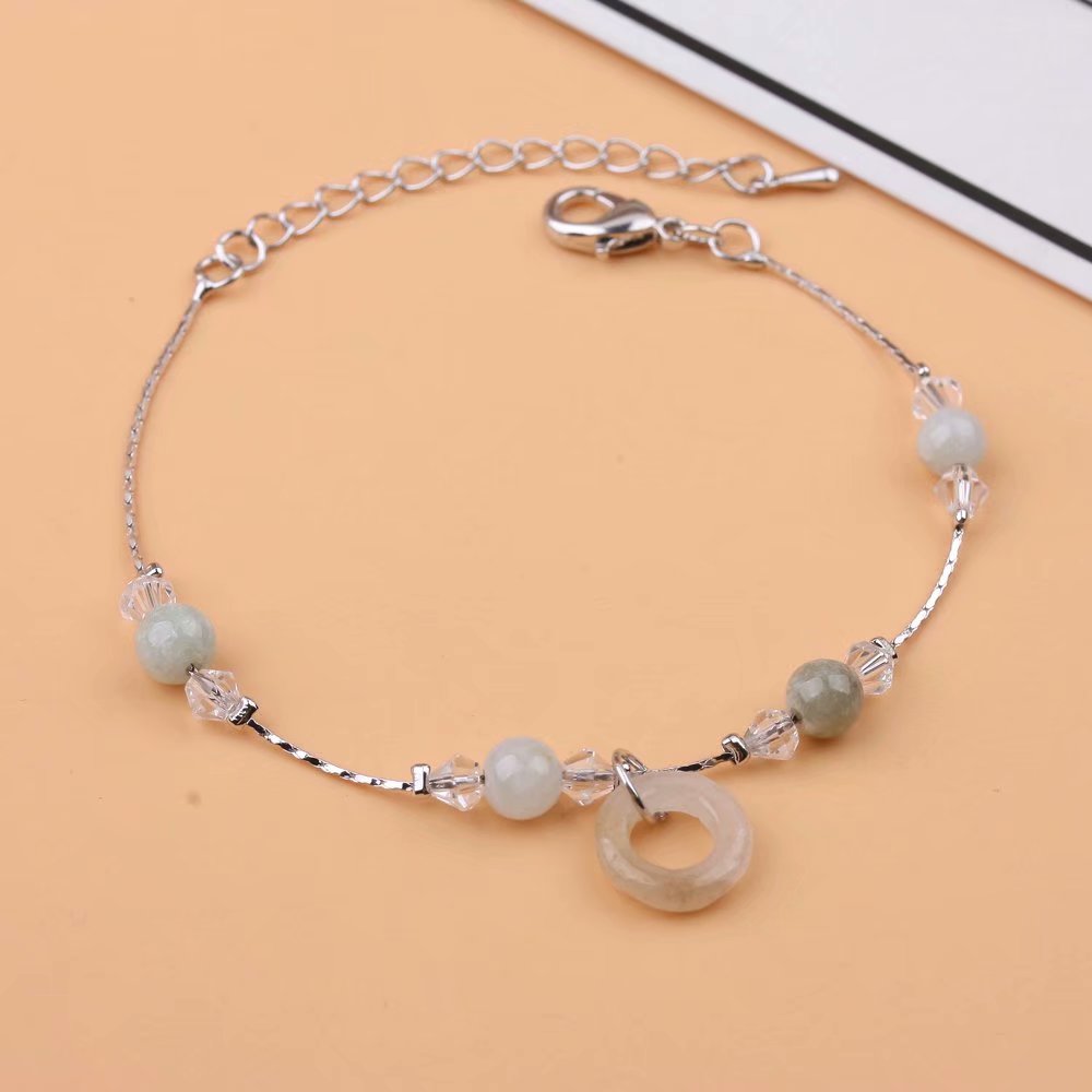 Japanese and Korean versions of natural jade anklets for students, simple jade bracelets for girls, personalized and trendy safety pendants for girls