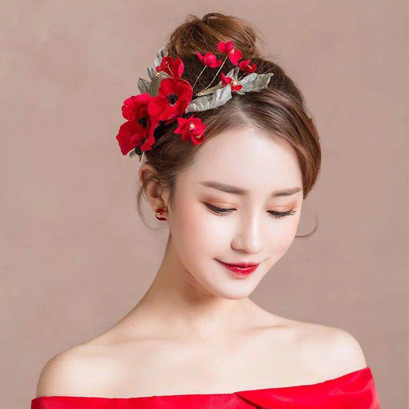 Wholesale of popular hair clips, retro Xiuhe bride's toasting dress, handcrafted red rose Chinese-style dress hair clips