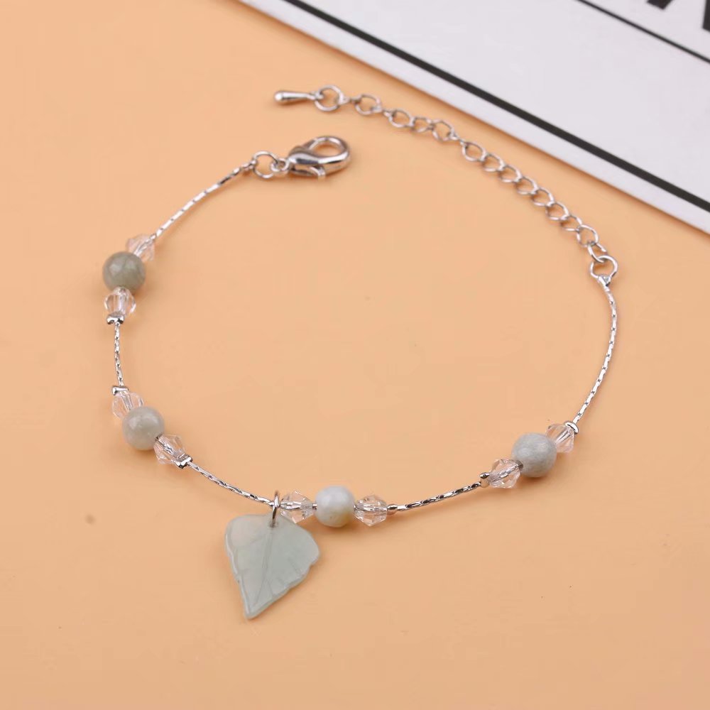 Japanese and Korean versions of natural jade anklets for students, simple jade bracelets for girls, personalized and trendy safety pendants for girls Item Picture