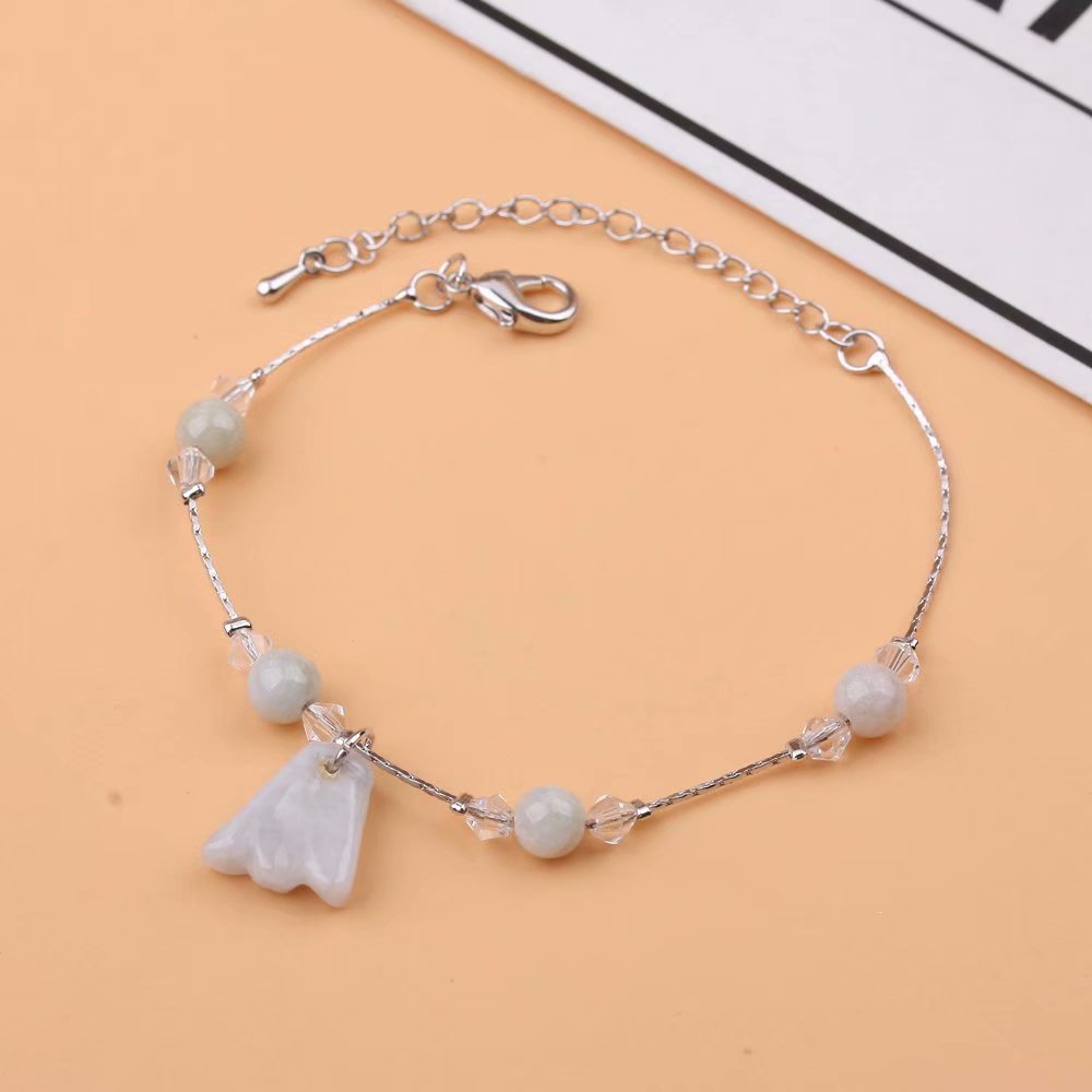 Japanese and Korean versions of natural jade anklets for students, simple jade bracelets for girls, personalized and trendy safety pendants for girls Specification image