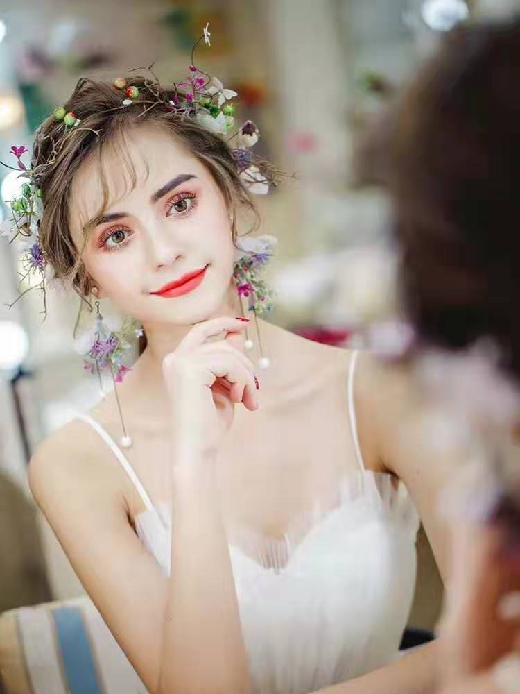 Forest-style super fairy-like headwear, princess bride wedding hair accessory, fairy-like wedding dress accessories, Korean-style veil headband earring set details Picture
