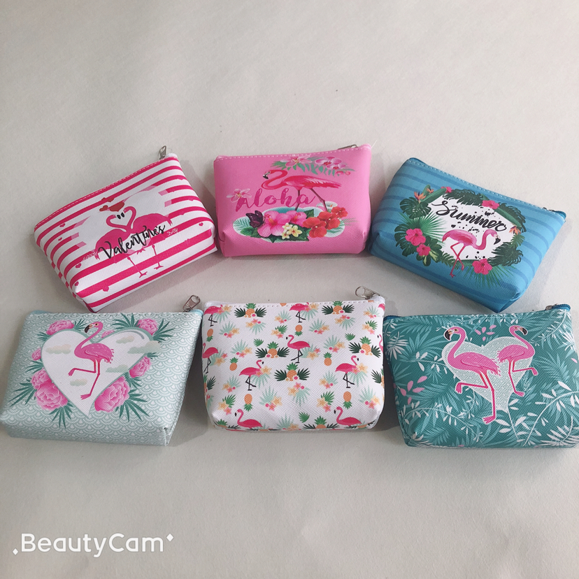 Flamingo coin purse, PVC printed wallet, corner pressed pu wallet, coin purse, wallet Specification image