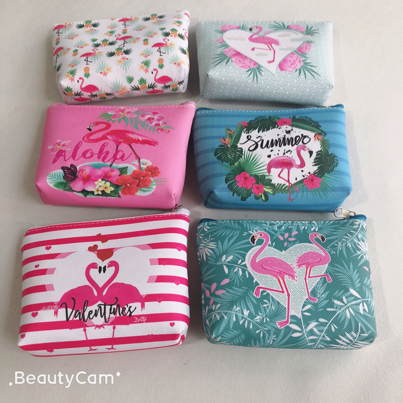 Flamingo coin purse, PVC printed wallet, corner pressed pu wallet, coin purse, wallet