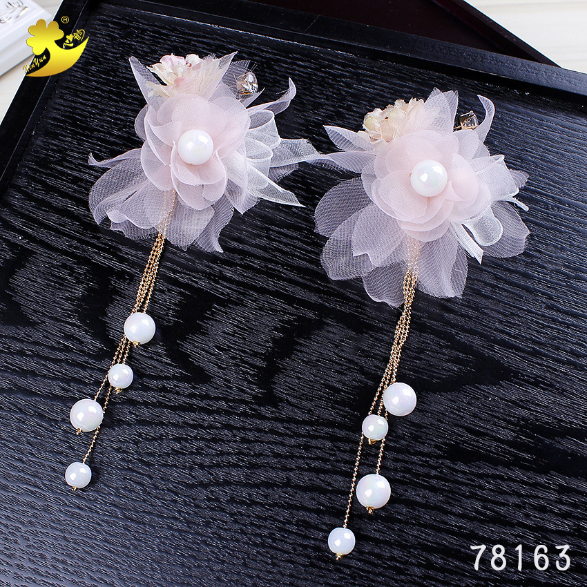 Korean-style long tassel earrings, wedding dress accessories, festival banquet dress earrings, travel commemorative high-brightness pink earrings Specification image