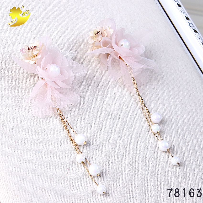 Korean-style long tassel earrings, wedding dress accessories, festival banquet dress earrings, travel commemorative high-brightness pink earrings Application Scenario