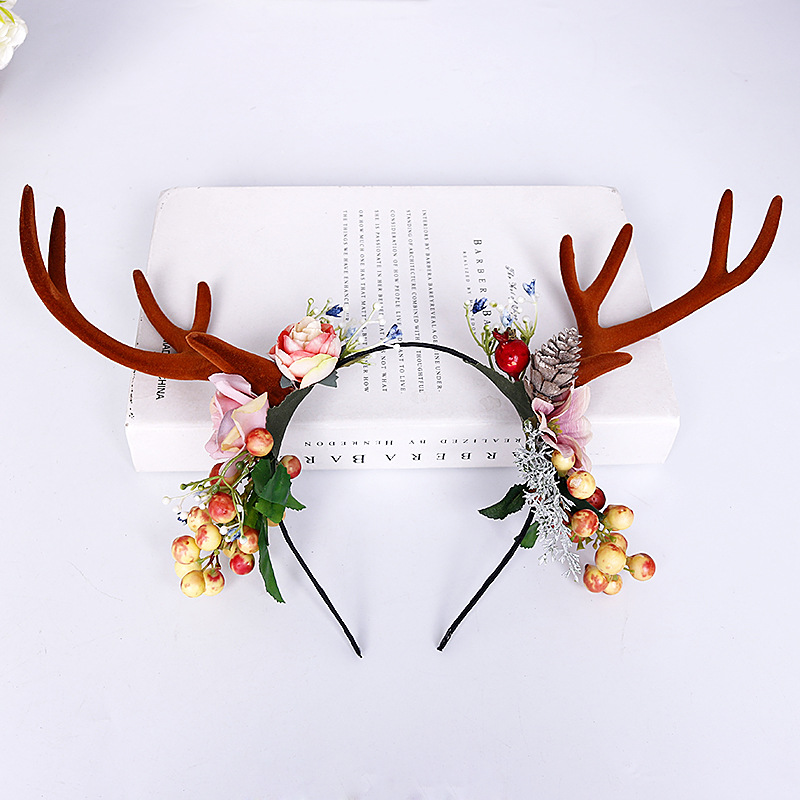 Christmas antler headband, Christmas decorative headwear, new forest-themed reindeer cute hair accessory, berry forest accessory Specification image