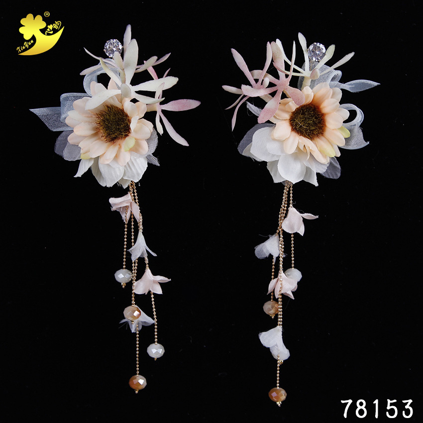 Xinyun's new European and American handcrafted imitation sunflower earrings, forest-themed fairy earrings, star street style bridal accessories details Picture