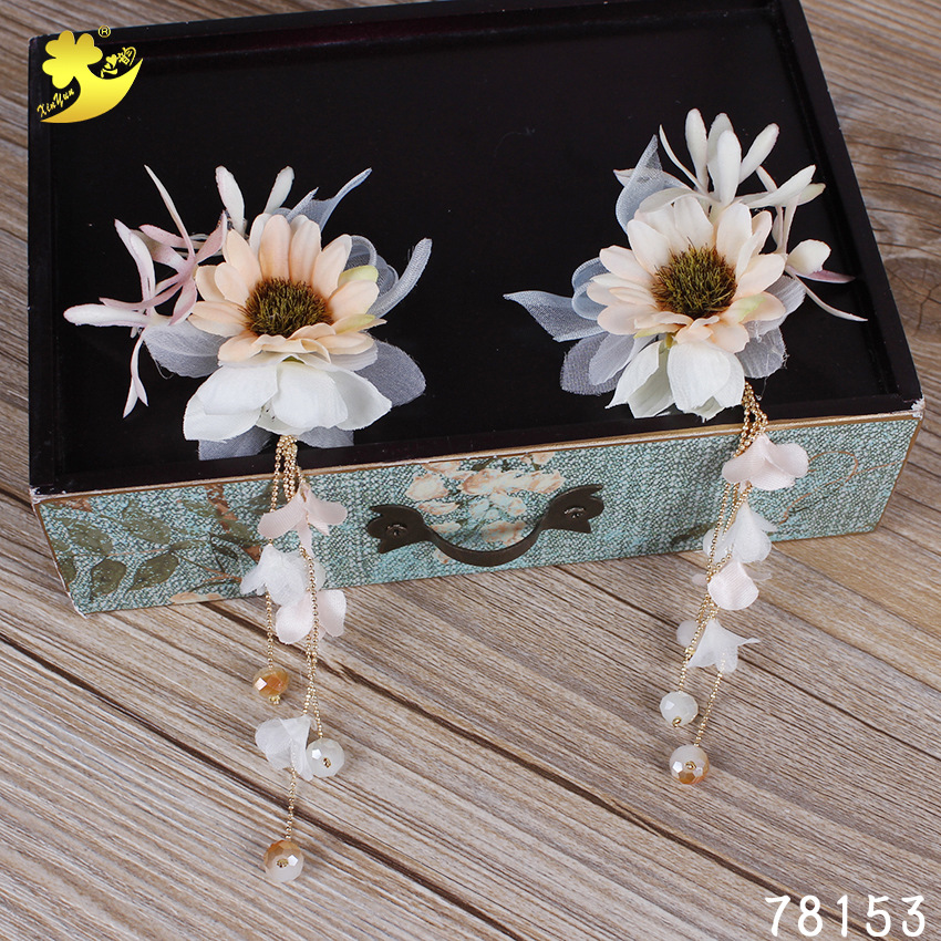 Xinyun's new European and American handcrafted imitation sunflower earrings, forest-themed fairy earrings, star street style bridal accessories Specification image