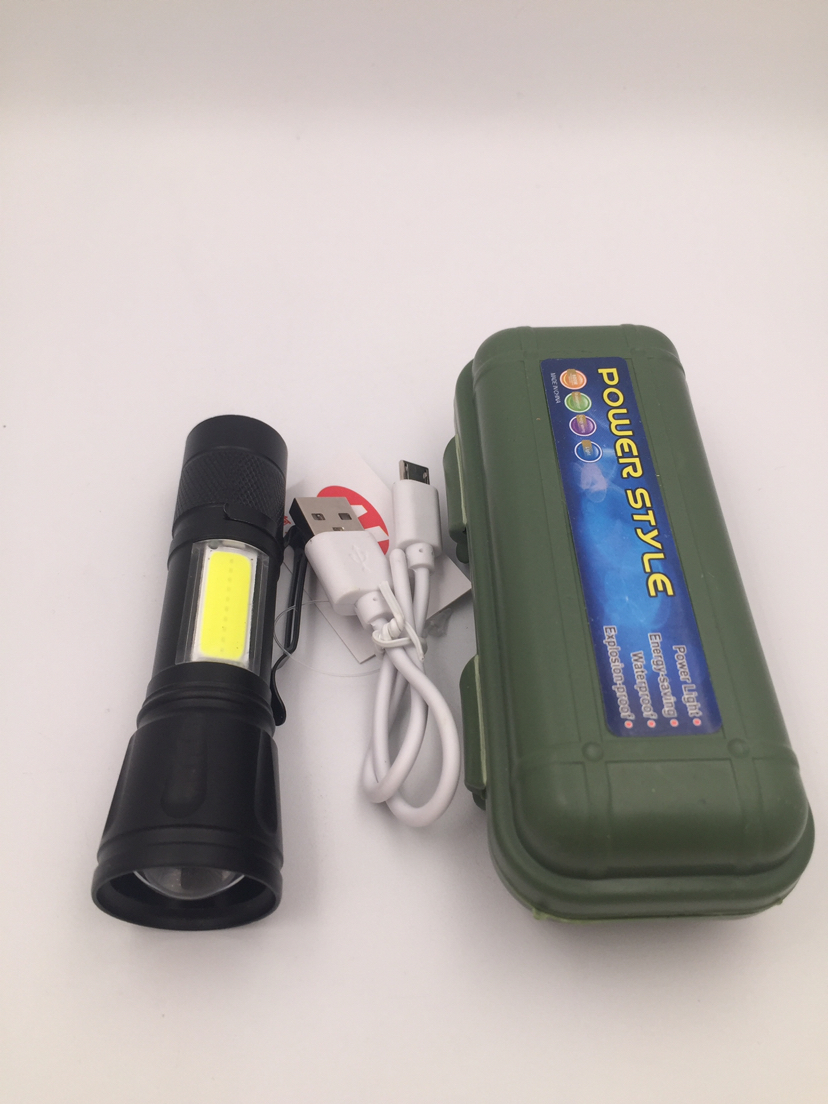 Small outdoor household flashlight with telescopic focus with COB side light