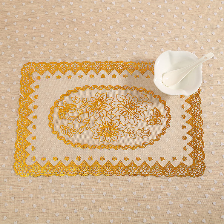 Creative printed eco-friendly gold and silver embossed tablecloth, waterproof and anti-slip Western placemat, table plate mat, 30*46CM Application Scenario
