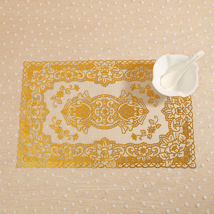 Creative printed eco-friendly gold and silver embossed tablecloth, waterproof and anti-slip Western placemat, table plate mat, 30*46CM details Picture