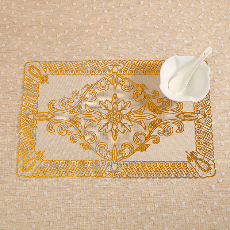 Creative printed eco-friendly gold and silver embossed tablecloth, waterproof and anti-slip Western placemat, table plate mat, 30*46CM Specification drawing