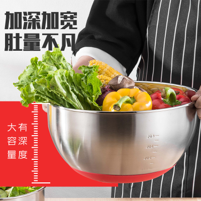 Stainless steel bowl round with lid egg beating bowl deepening and face basin cream basin baking basin seasoning basin Cooking basin thumbnail