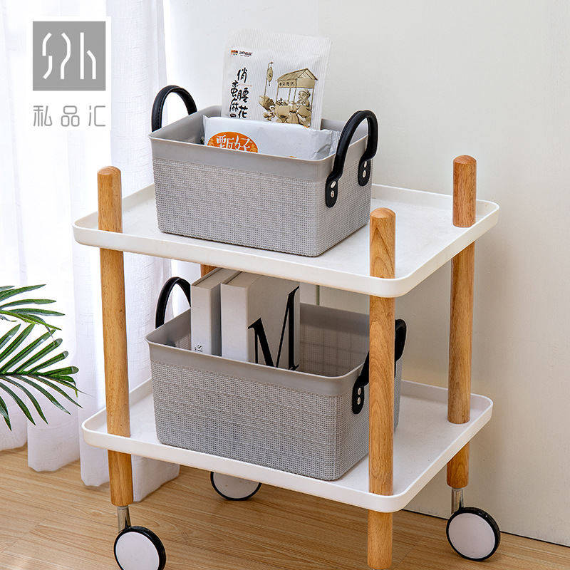 Fabric-textured hand-held storage basket, creative desktop rectangular storage basket, fruit basket, bath basket, sundries basket Application Scenario