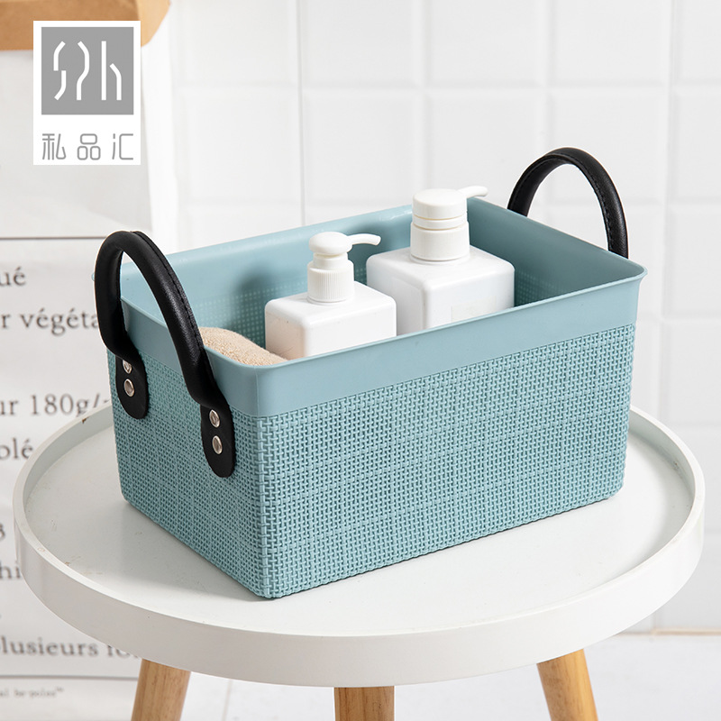 Fabric-textured hand-held storage basket, creative desktop rectangular storage basket, fruit basket, bath basket, sundries basket details Picture