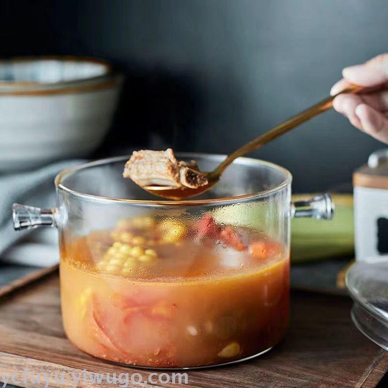 Glass pot soup pot open fire straight cooking pot net red pot high borosilicate details Picture