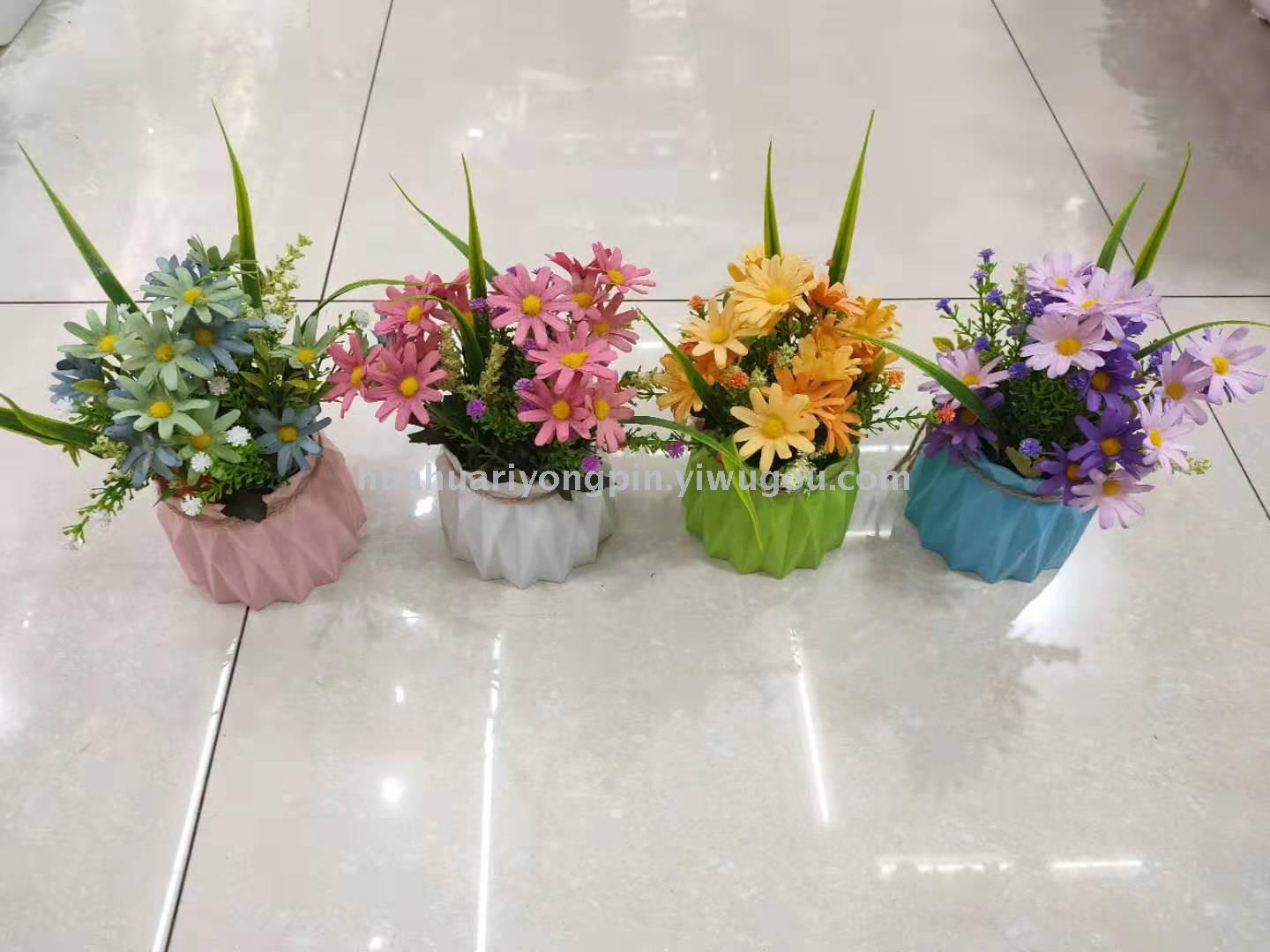 Simulation plant color plastic basin small chrysanthemum adornment sitting room bedroom sitting room table and so on