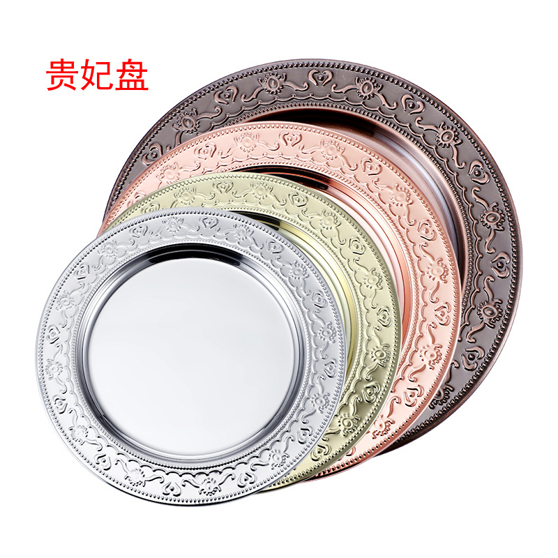 Factory wholesale circular craft plates, electroplated fruit plates, barbecue plates, display plates, and stainless steel round plates details Picture