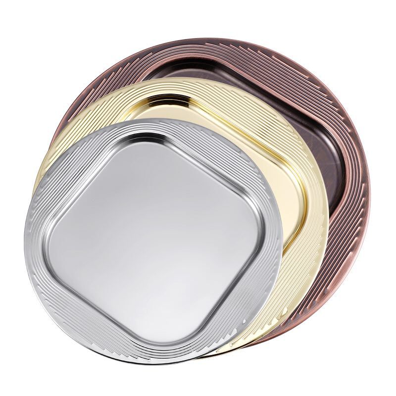 Factory direct sales of stainless steel plates, household vegetable plates, round craft plates, electroplated fruit plates