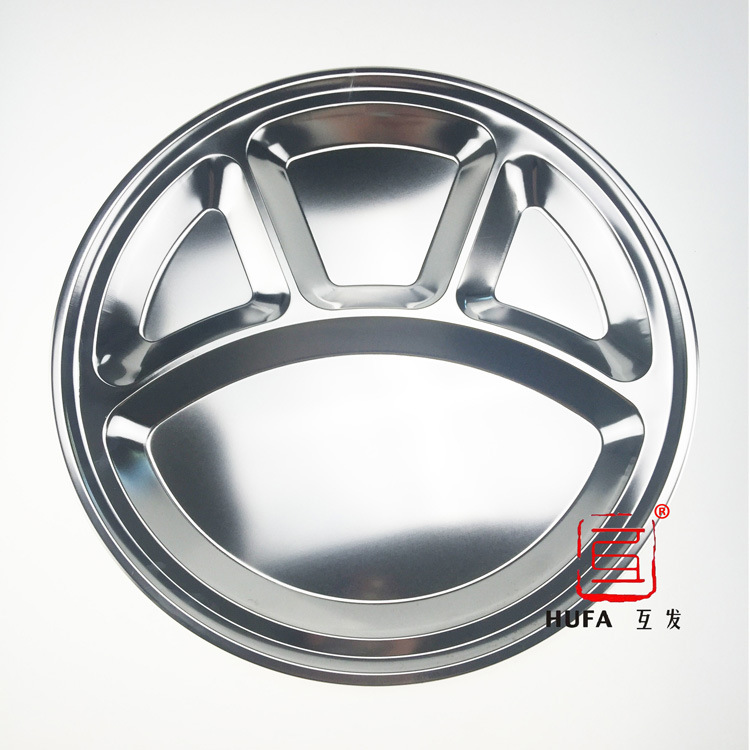 Factory direct sales of round stainless steel plates, 4-compartment bear paw plates, 4-compartment fast food plates, and compartmentalized restaurant and cafeteria plates