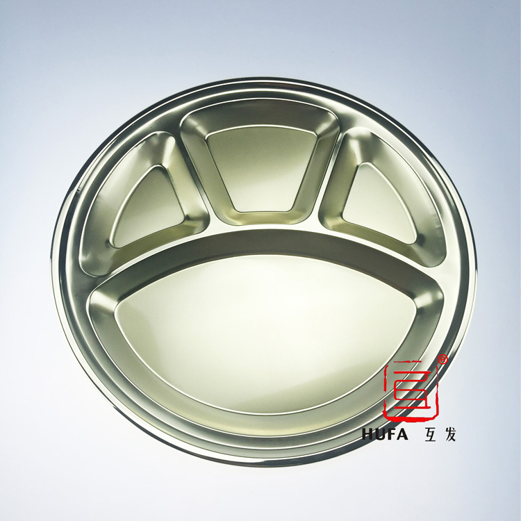 Factory direct sales of round stainless steel plates, 4-compartment bear paw plates, 4-compartment fast food plates, and compartmentalized restaurant and cafeteria plates details Picture
