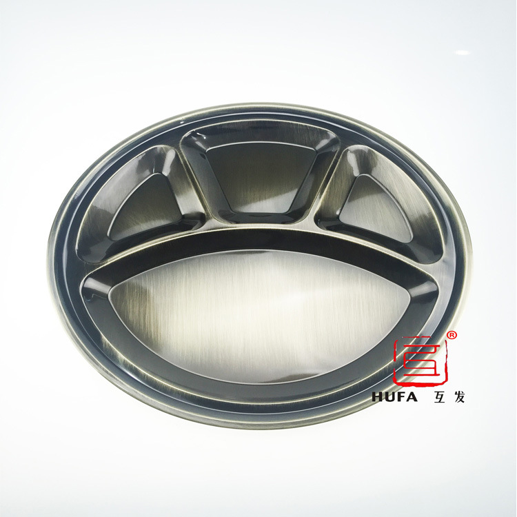 Factory direct sales of round stainless steel plates, 4-compartment bear paw plates, 4-compartment fast food plates, and compartmentalized restaurant and cafeteria plates Application Scenario