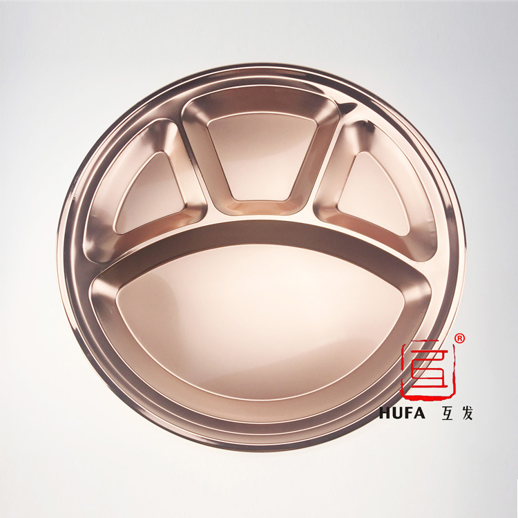 Factory direct sales of round stainless steel plates, 4-compartment bear paw plates, 4-compartment fast food plates, and compartmentalized restaurant and cafeteria plates Specification image