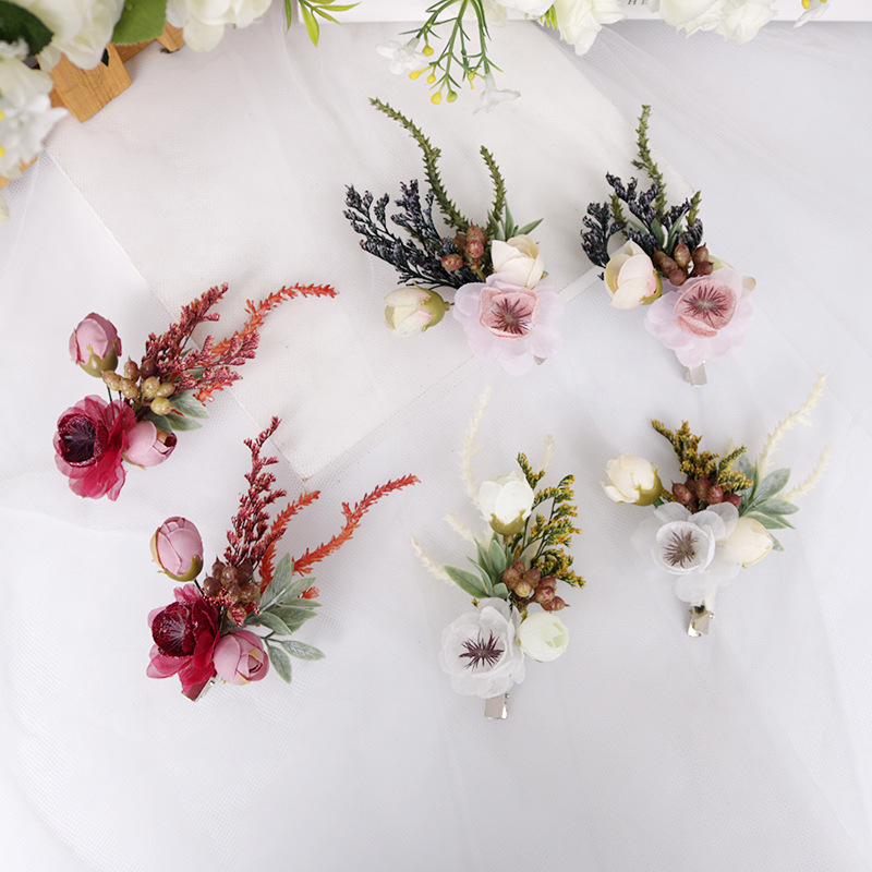 New Korean-style bride's duckbill hairpin, starry sky flower hairpin, fabric flower headwear, handcrafted dried flower hairpin Application Scenario