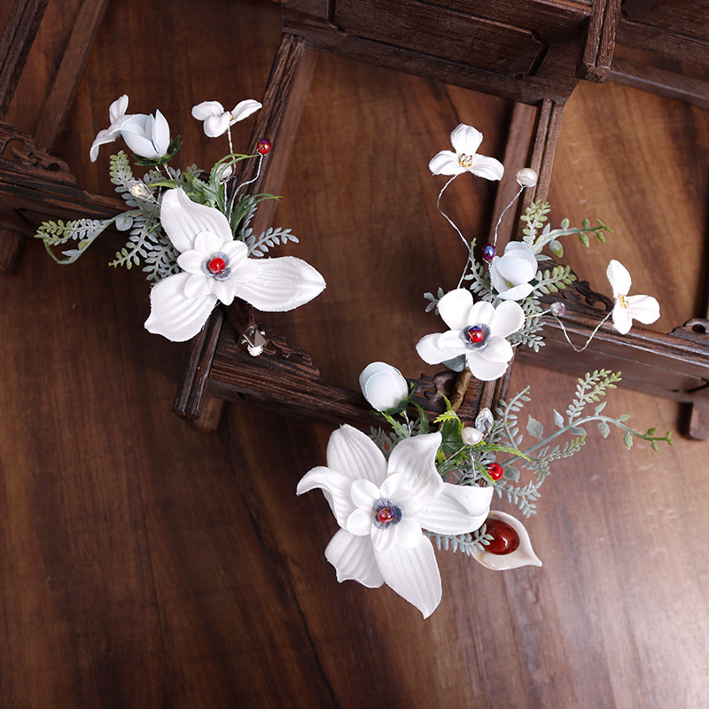 Bride hairpin headwear, forest-style super fairy-like Korean adult short hair clip, wedding dress hair accessory, side clip, hair flower hairpin Specification image
