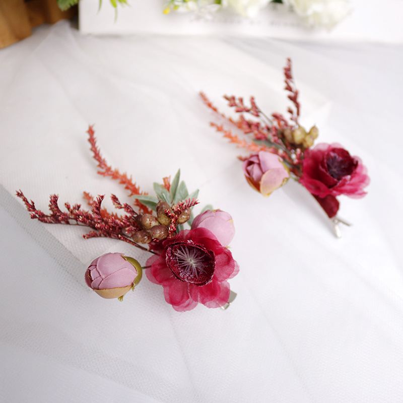 New Korean-style bride's duckbill hairpin, starry sky flower hairpin, fabric flower headwear, handcrafted dried flower hairpin Specification image