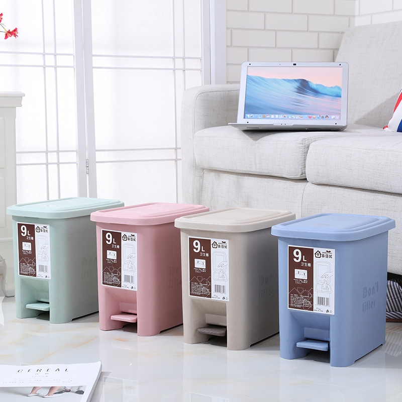 Large foot-operated trash can, thickened and covered foot-operated sanitary bucket for kitchen and living room, creative covered bathroom trash can details Picture
